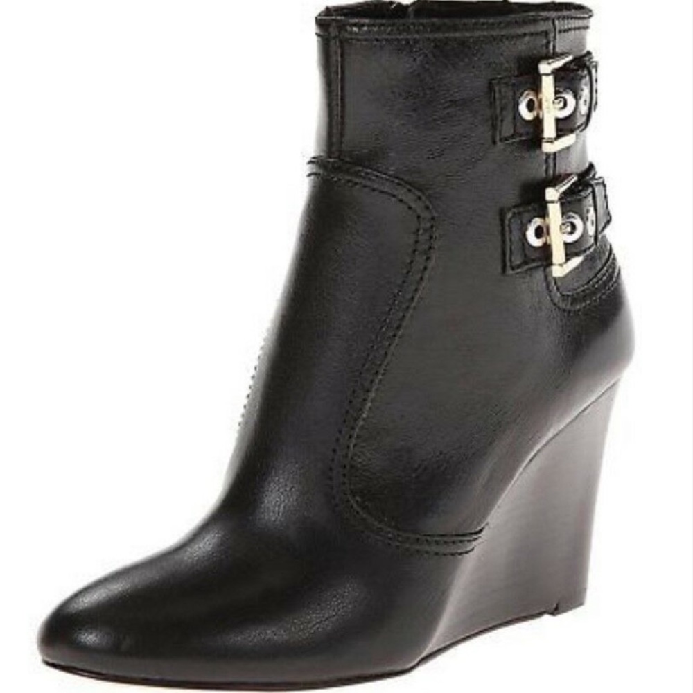 NEW NINE WEST Herbert Leather Wedge Booties -Size 10